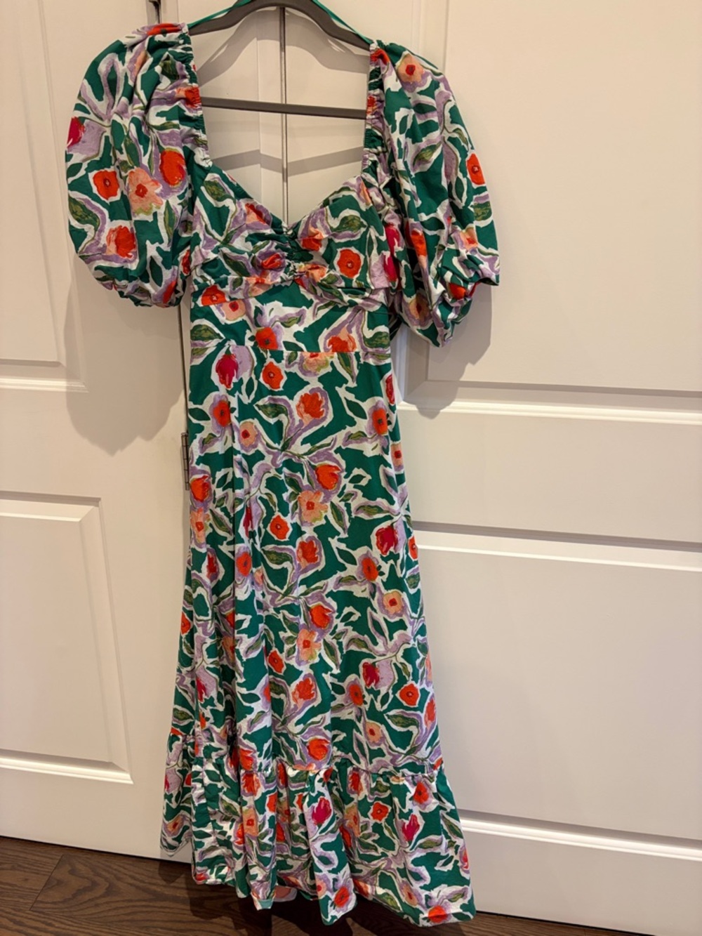 English Factory Green Floral Maxi Dress with Puff Sleeves - Picture 2 of 6